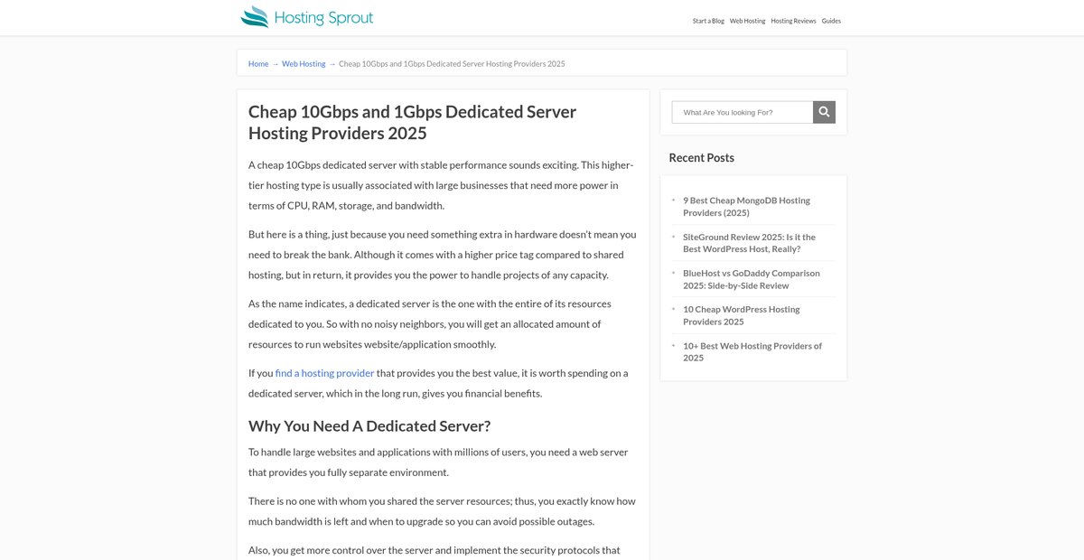 Cheap 10Gbps and 1Gbps Dedicated Server Hosting Providers 2025 Screenshot