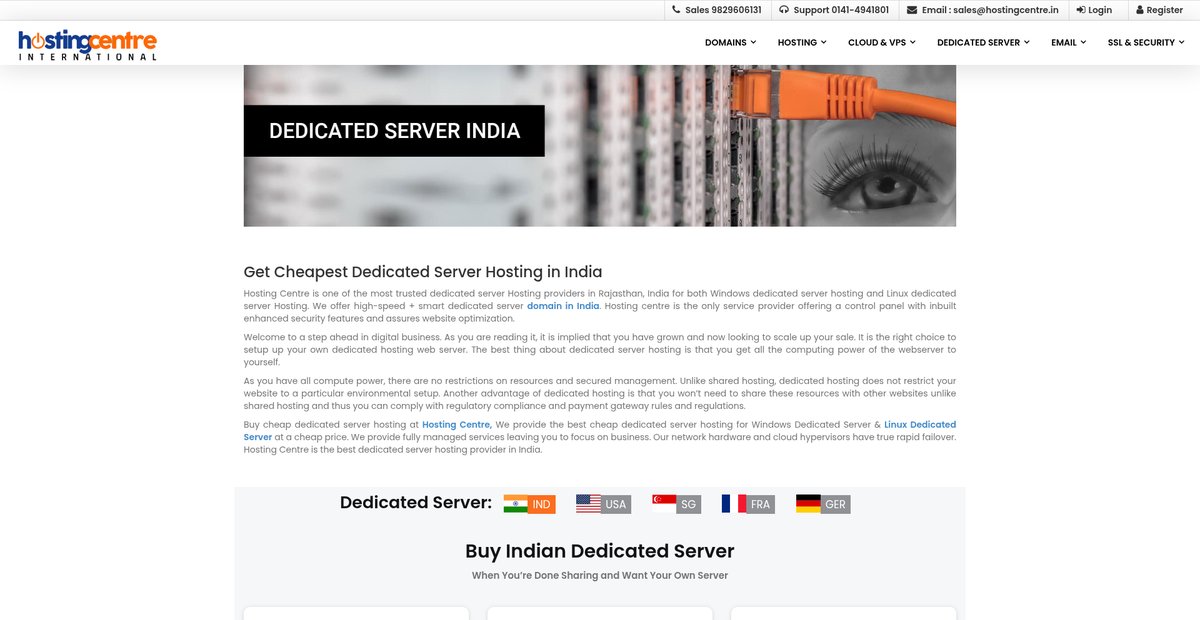 Buy Cheap Dedicated Server Hosting in India - Hosting Centre Screenshot
