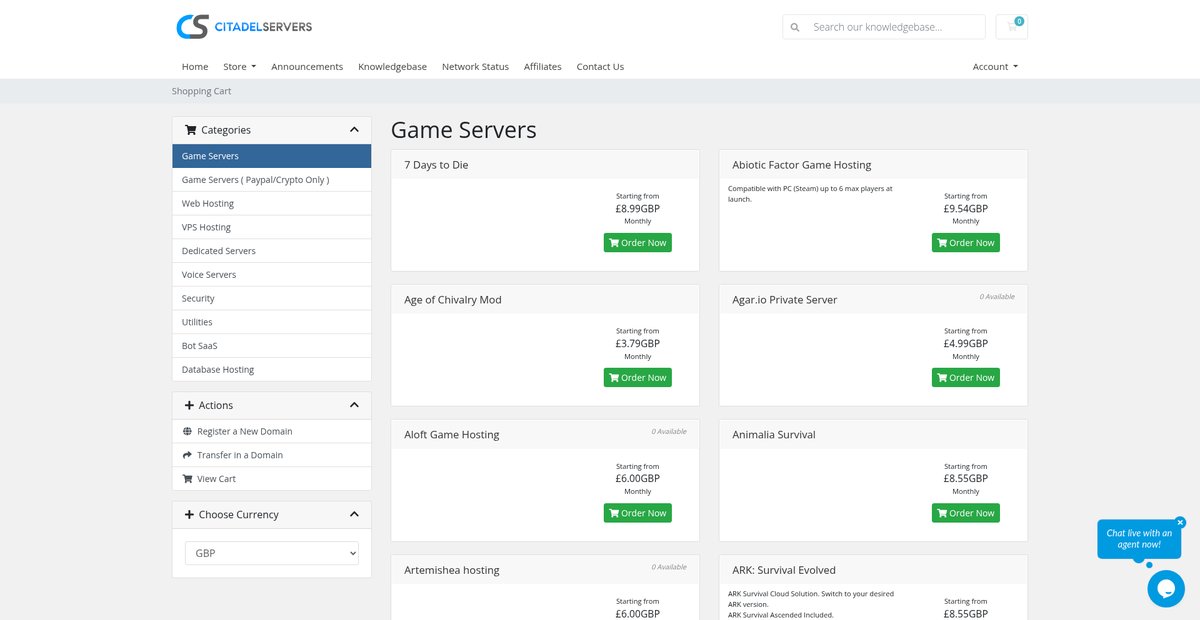 Shopping Cart - Citadel Servers Screenshot