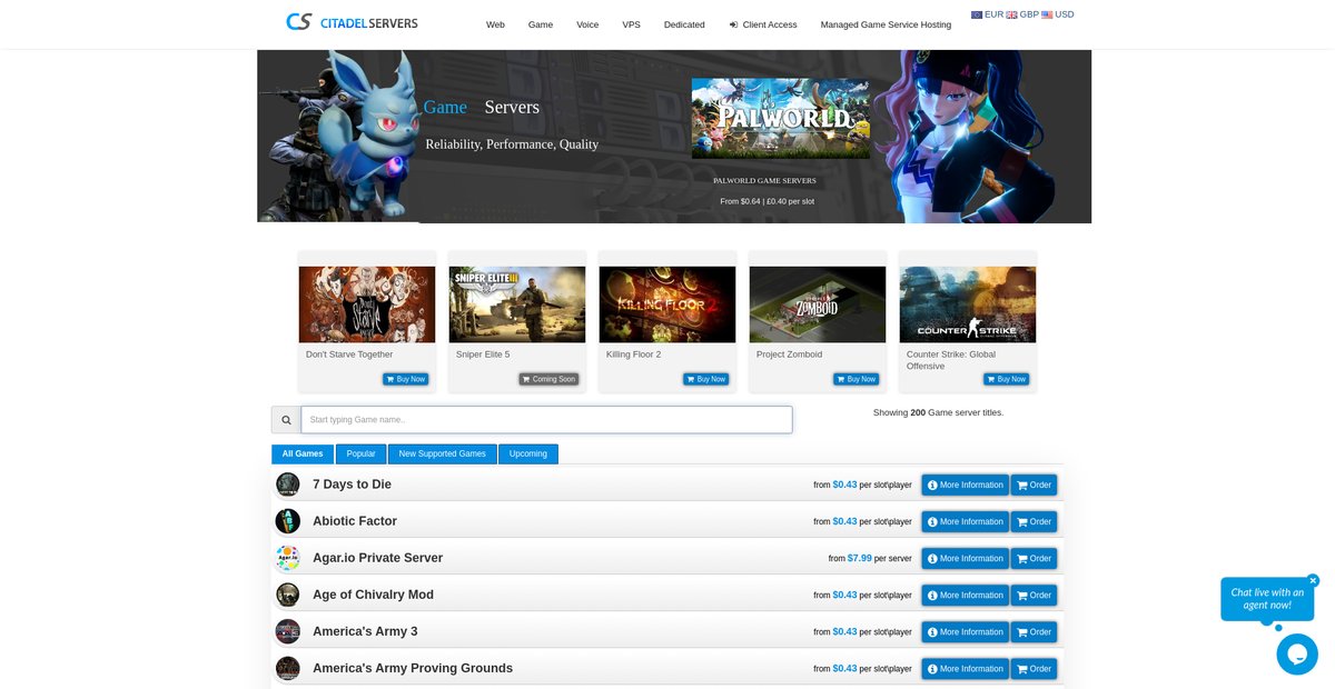 High Performance Game Server Hosting Screenshot