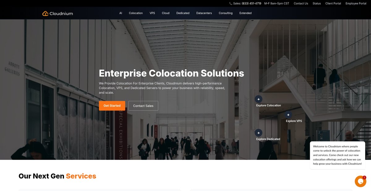 Cloudnium | Enterprise Colocation | Dallas Texas | Irving, TX | San Angelo, TX | Port Edwards, WI Screenshot