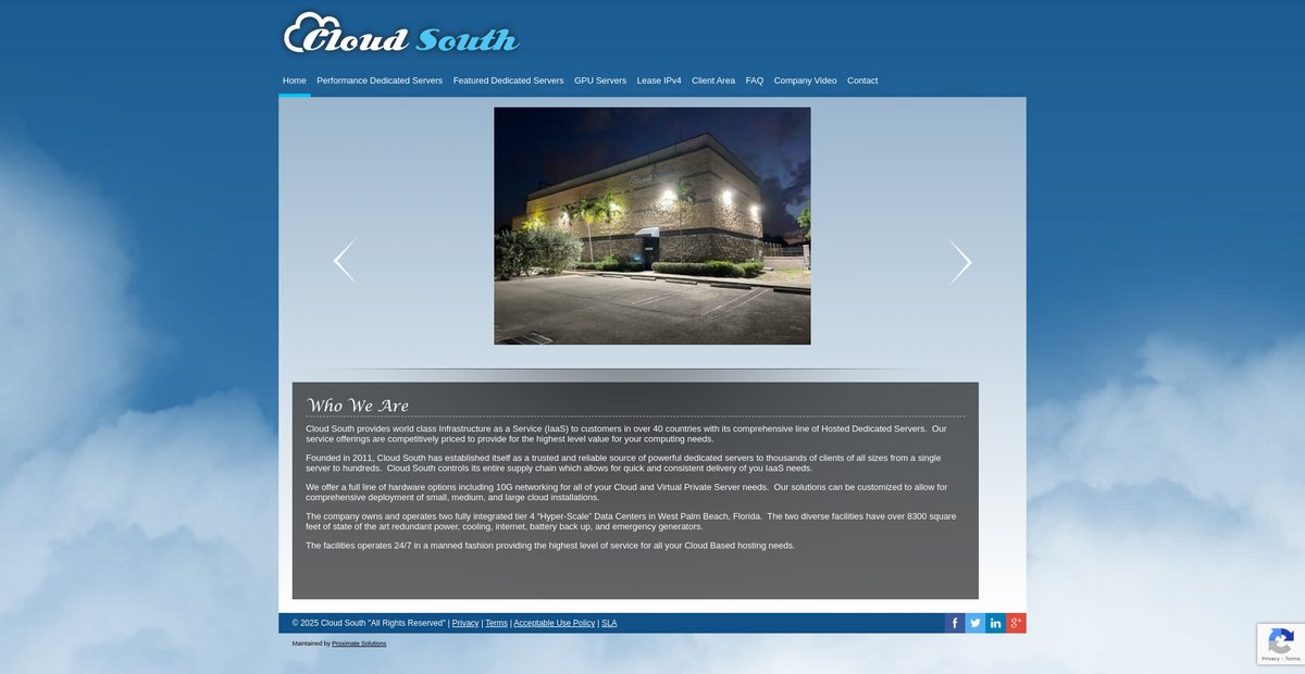 Cloud South – Hosting and Co-Location Screenshot
