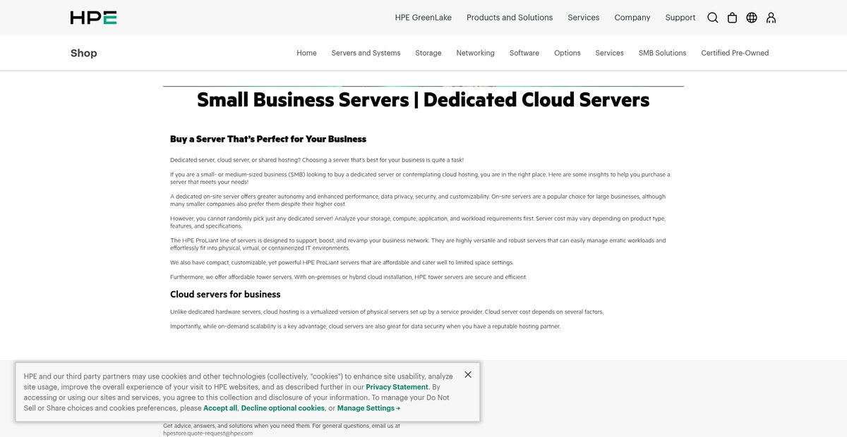 Small Business Servers | Dedicated Cloud Servers Screenshot