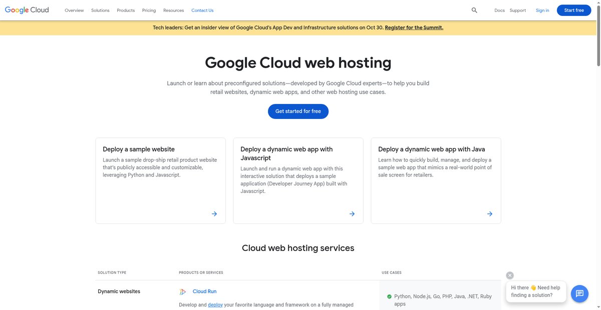 Google Cloud web hosting Screenshot