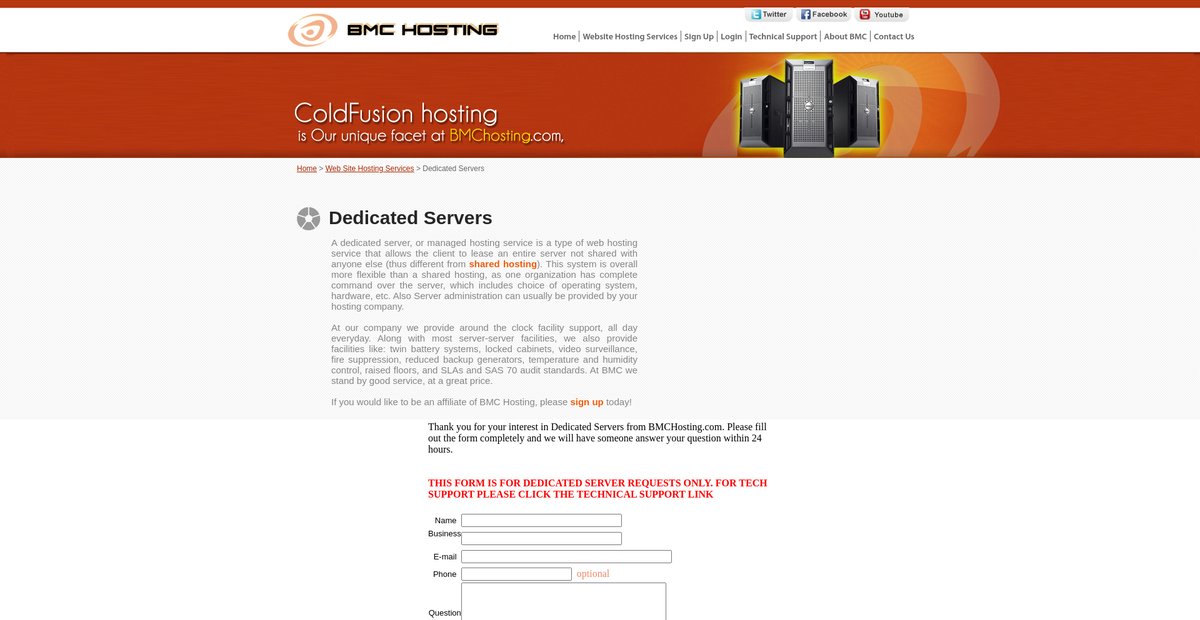 Dedicated ColdFusion Servers | BMCHosting.com Screenshot