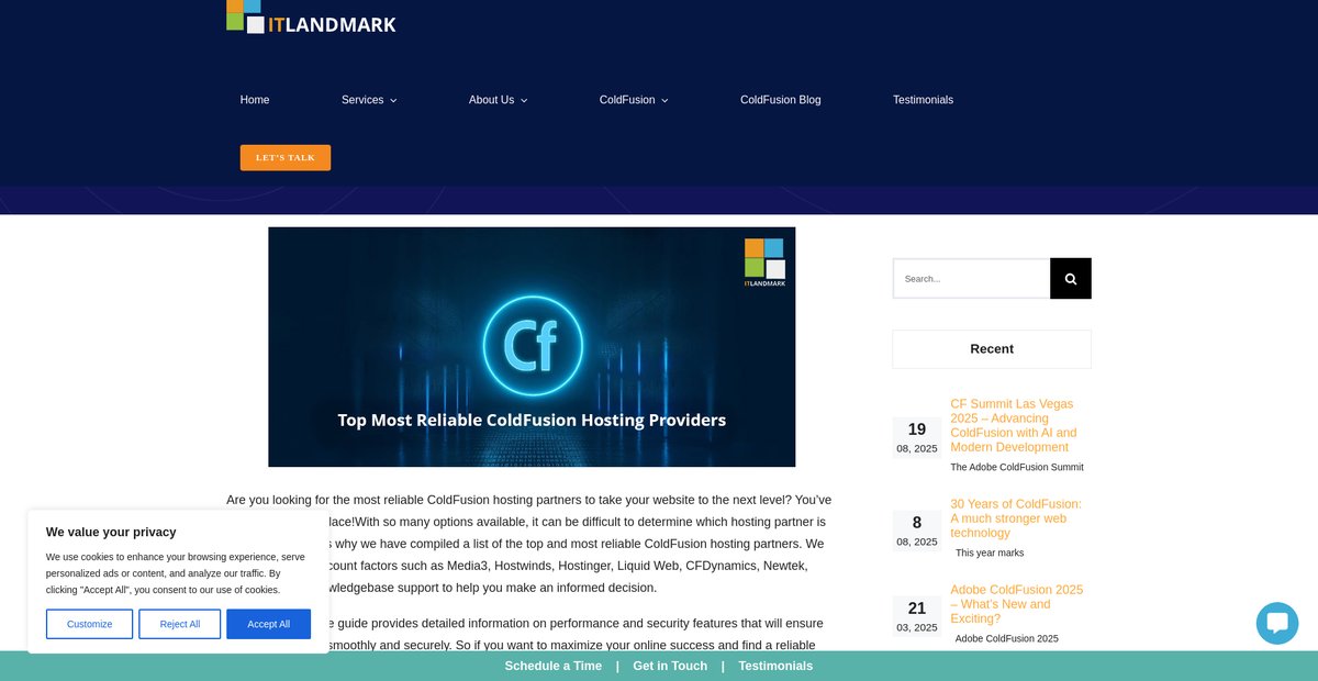 10 Best ColdFusion Hosting Service Providers Screenshot