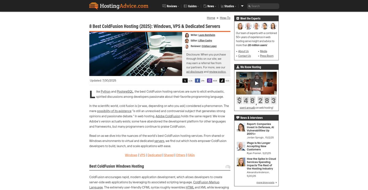 8 Best ColdFusion Hosting (2025): Windows, VPS & ... Screenshot
