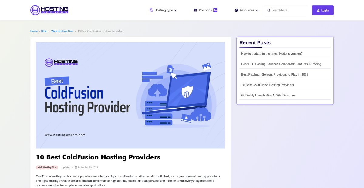 10 Best ColdFusion Hosting Providers Screenshot