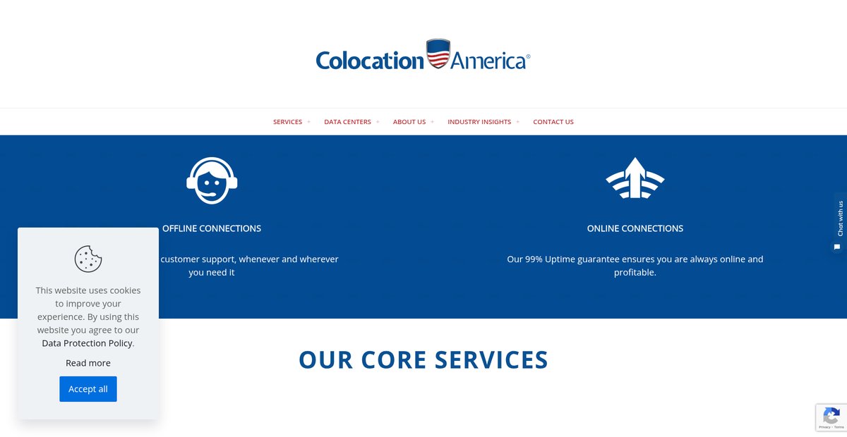 Colocation America: Dedicated Servers and Colocation Services Screenshot