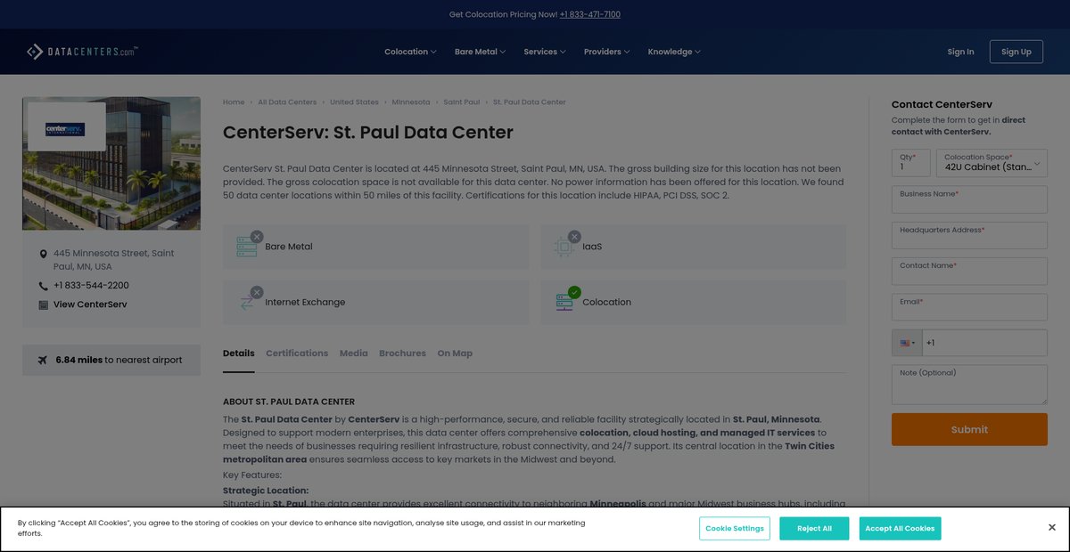 CenterServ: St. Paul Data Center Screenshot