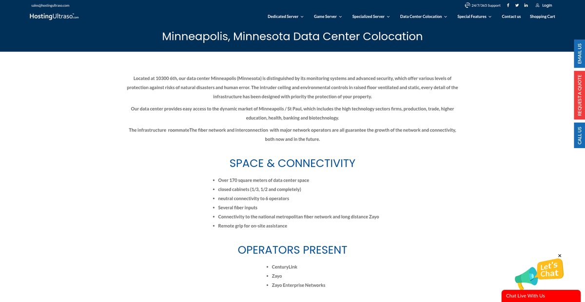 Minneapolis, Minnesota Data Center Colocation Screenshot