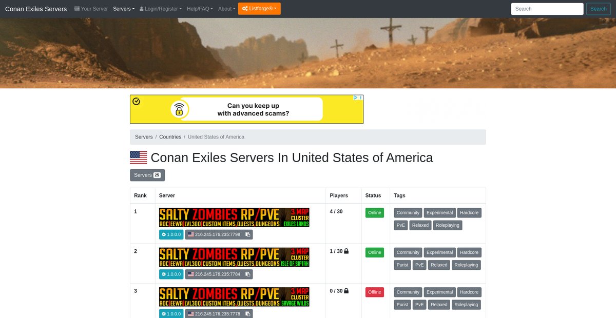 Conan Exiles servers in United States of America Screenshot