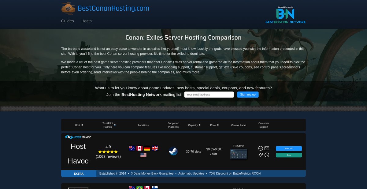 Top 20 Conan: Exiles Server Hosting Providers Screenshot