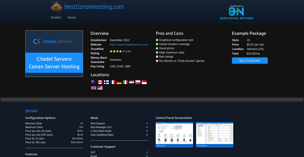 Citadel Servers Conan Server Hosting Information and Reviews Screenshot