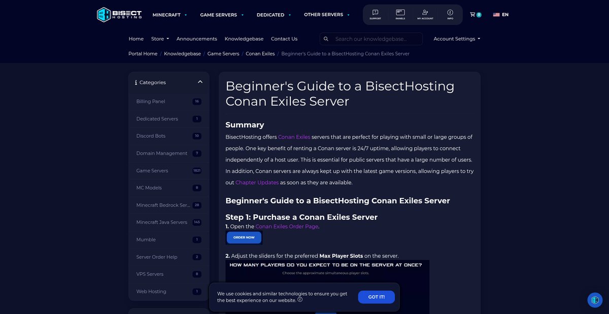 Beginner's Guide to a BisectHosting Conan Exiles Server - Knowledgebase Screenshot