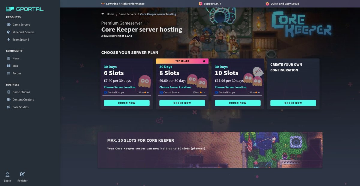 Core Keeper server hosting Screenshot