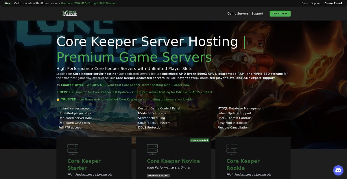Core Keeper Server Hosting | Best Game Servers | 30% OFF Screenshot