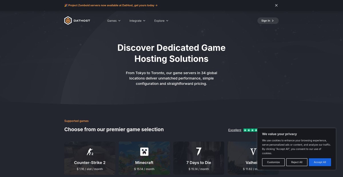 DatHost: Dedicated Game Hosting Server Solutions Screenshot