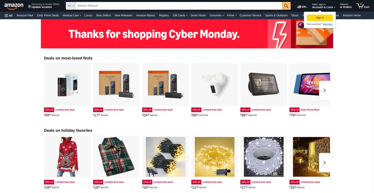 Cyber Monday Deals 2024 | Amazon.com Screenshot