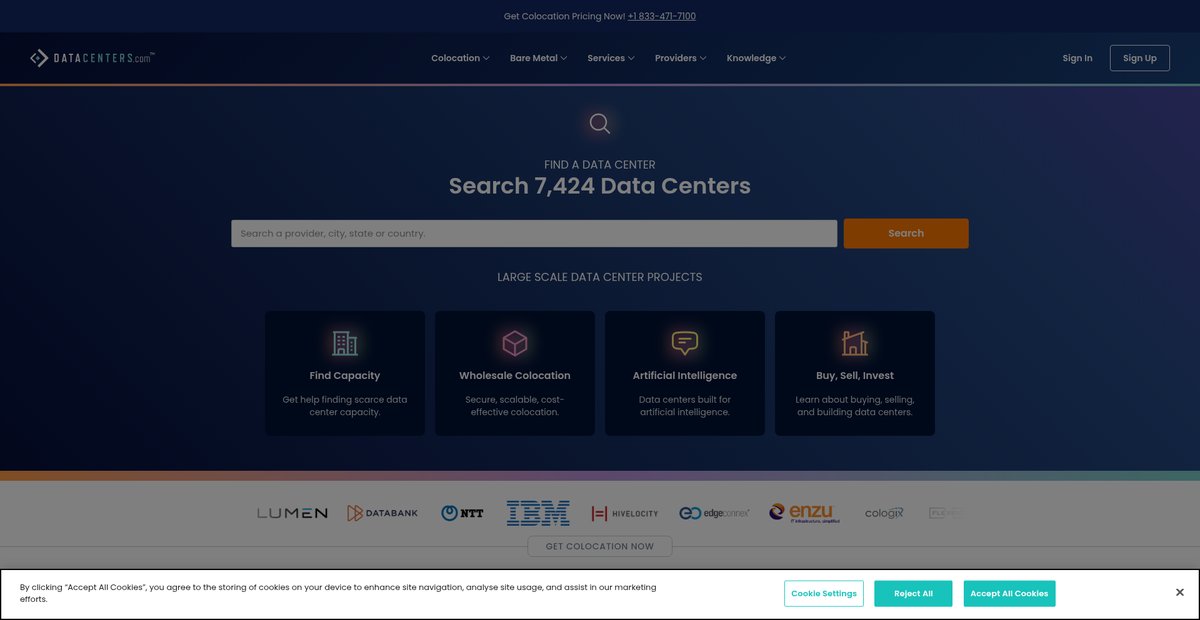 Search Data Centers: Colocation, Bare Metal, Cloud Screenshot