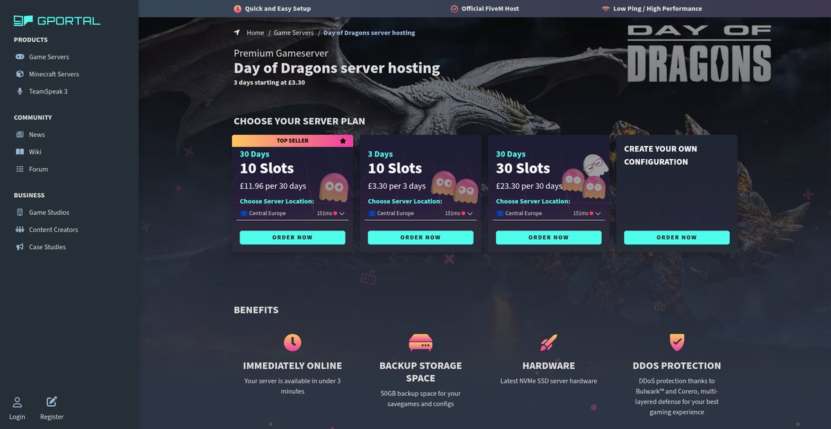 Day of Dragons server hosting Screenshot