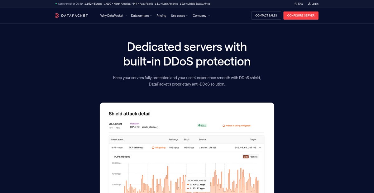 Dedicated servers with built-in DDoS protection Screenshot