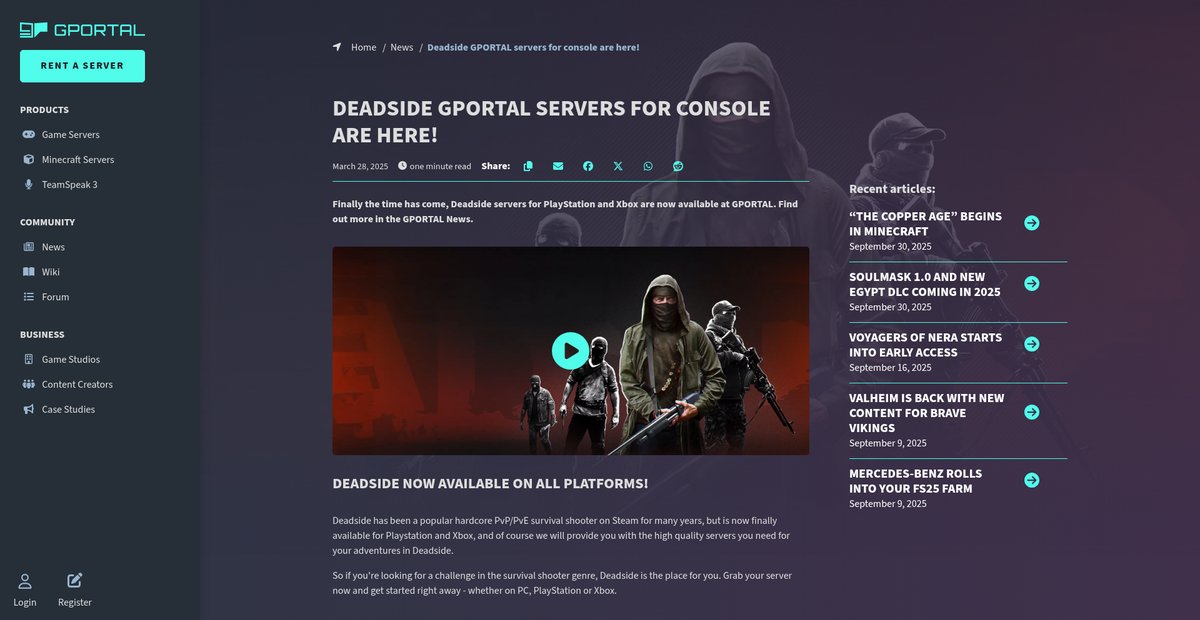 Deadside GPORTAL servers for console are here! Screenshot