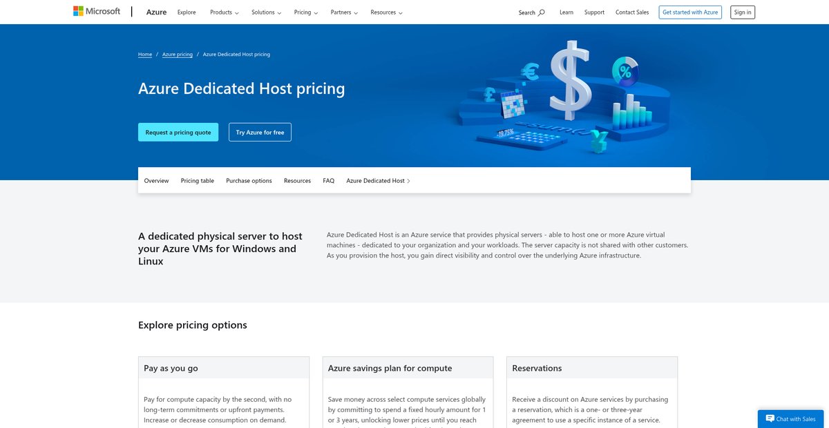 Azure Dedicated Host pricing Screenshot