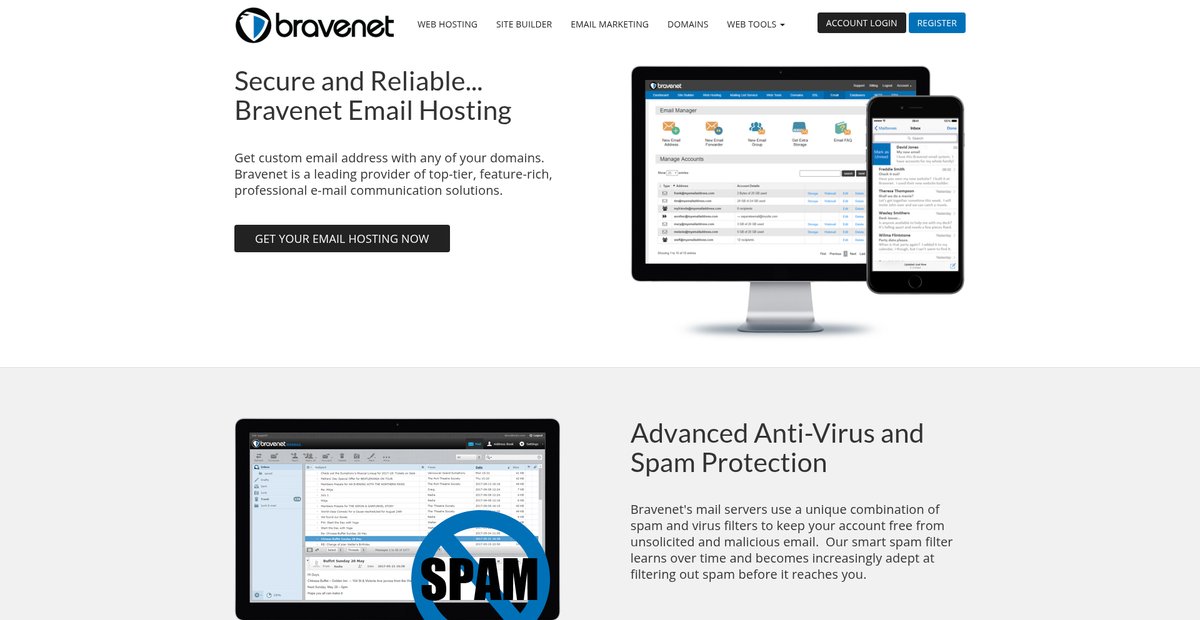 Bravenet Email Hosting | Hosted Business Email Accounts Screenshot