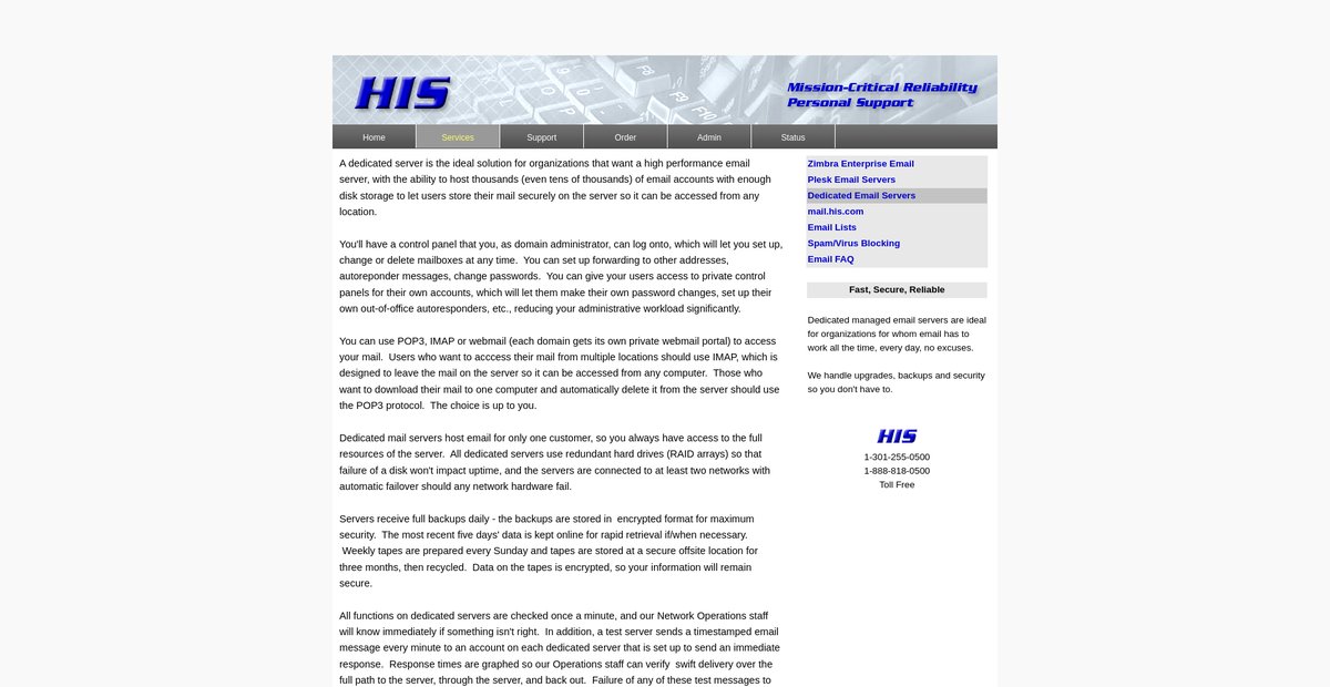email Hosting - Dedicated Servers Screenshot