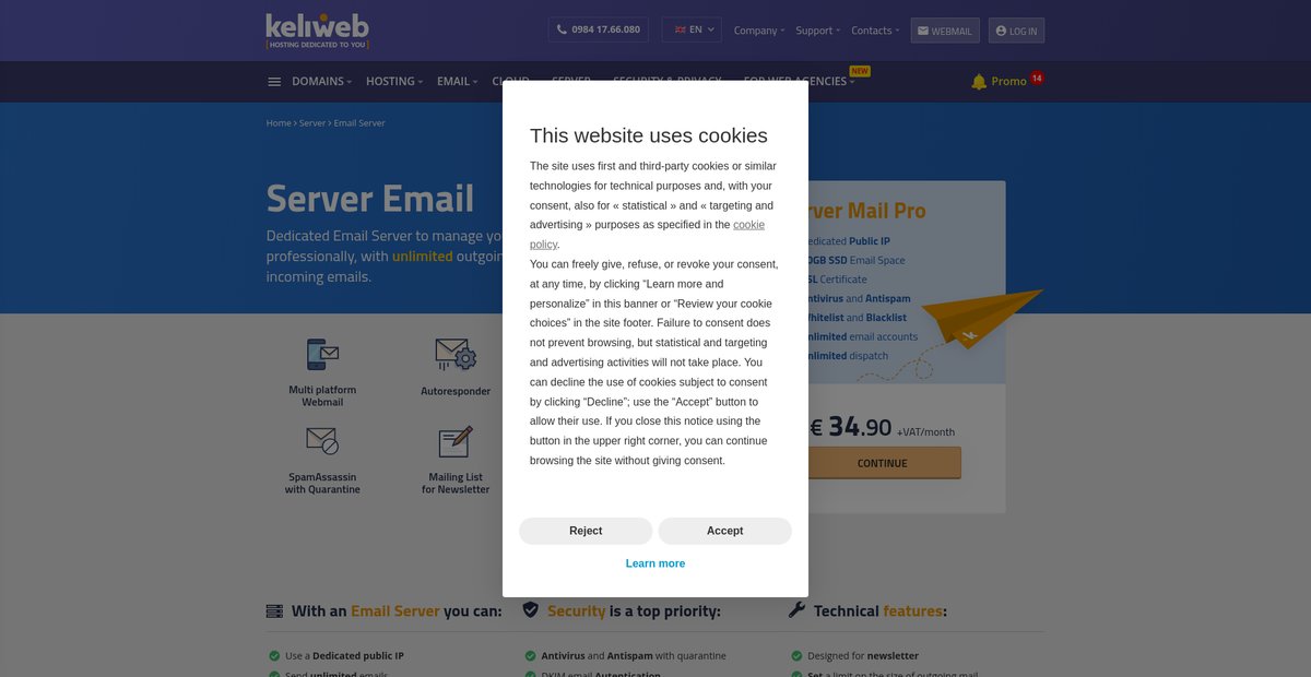 Dedicated email server (SMTP,IMAP,POP3) - Keliweb Screenshot