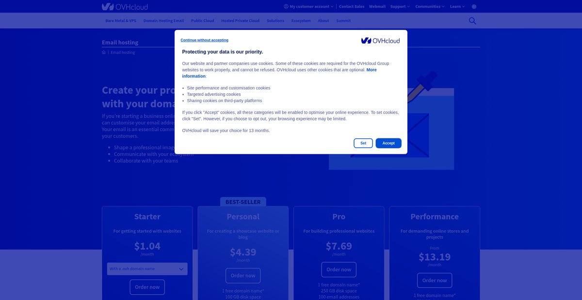 Best Email Hosting Provider | OVHcloud Worldwide Screenshot