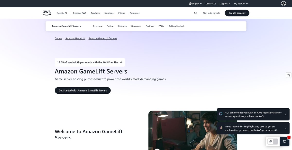 Dedicated Game Server Hosting - Amazon GameLift - AWS Screenshot
