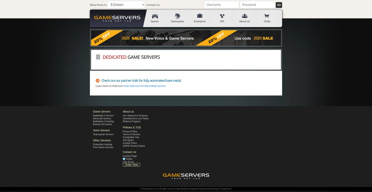 Dedicated Game Servers Screenshot