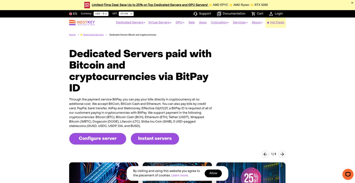 Pay with Bitcoin for Dedicated Servers Screenshot