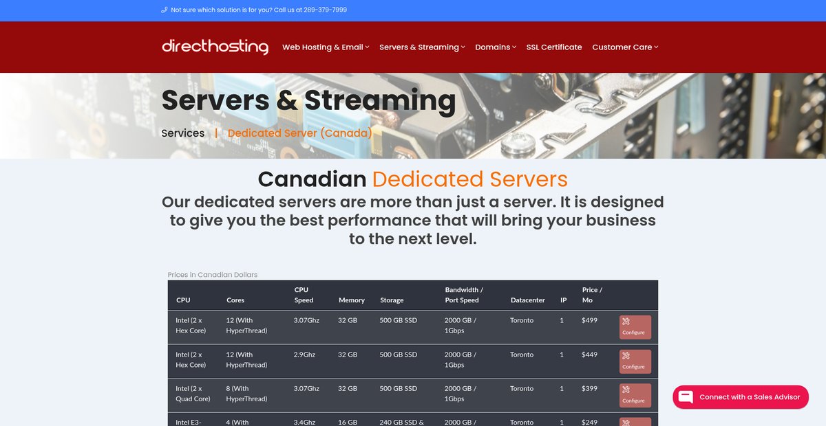 DirectHosting Fully Managed Dedicated Servers | 151 Front Street | Web Hosting in Canada with DirectHosting.ca Screenshot