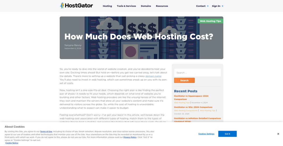 How Much Does Web Hosting Cost? Screenshot