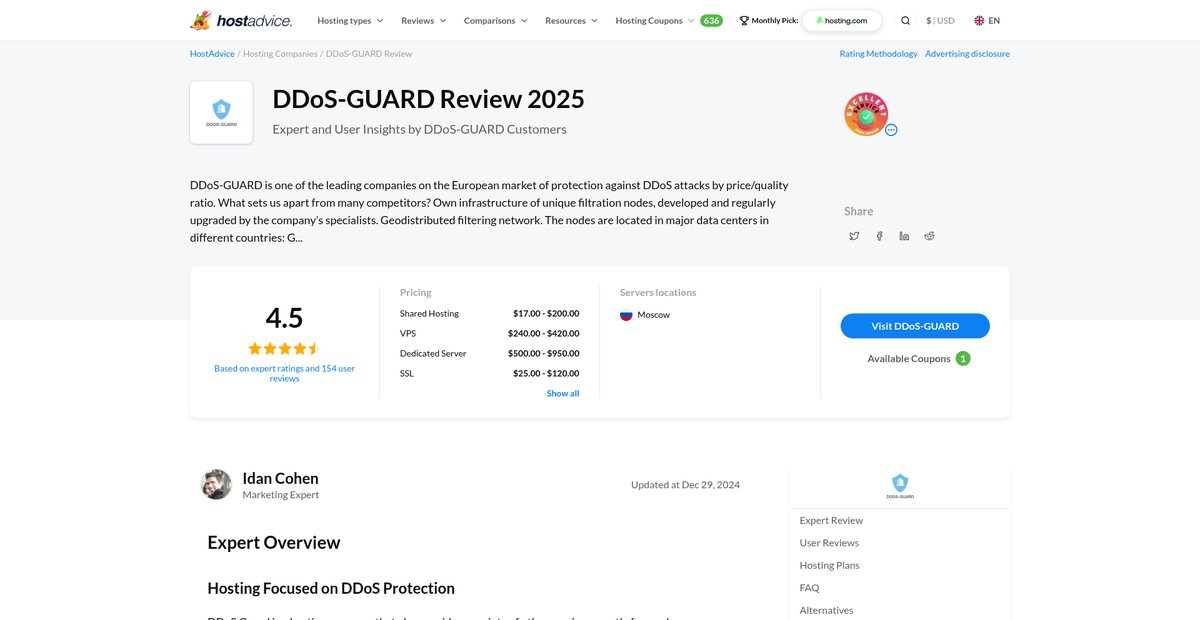 DDoS-GUARD Reviews by 154 Users & Expert Opinion - Jun 2025 Screenshot