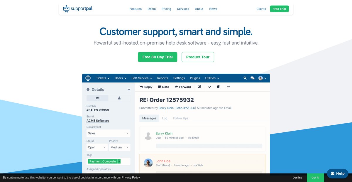 SupportPal - Smart Self-Hosted, On-Premise Help Desk Software Screenshot
