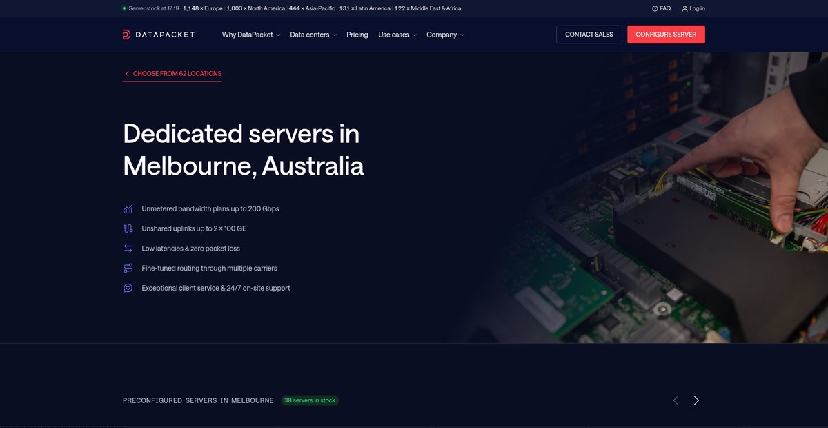 Dedicated servers in Melbourne, Australia Screenshot