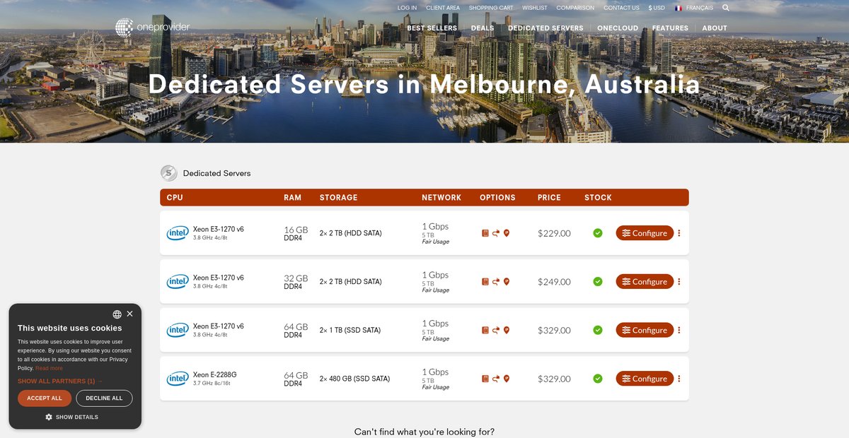 Dedicated servers in Melbourne, Australia Screenshot