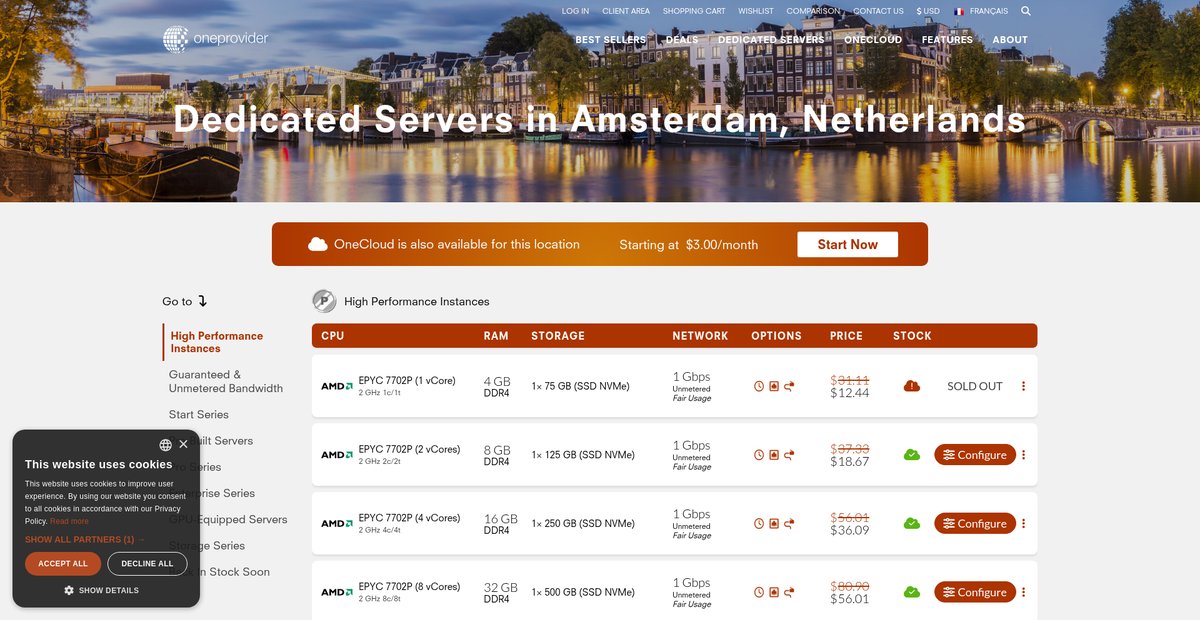 Dedicated servers in Amsterdam, Netherlands Screenshot