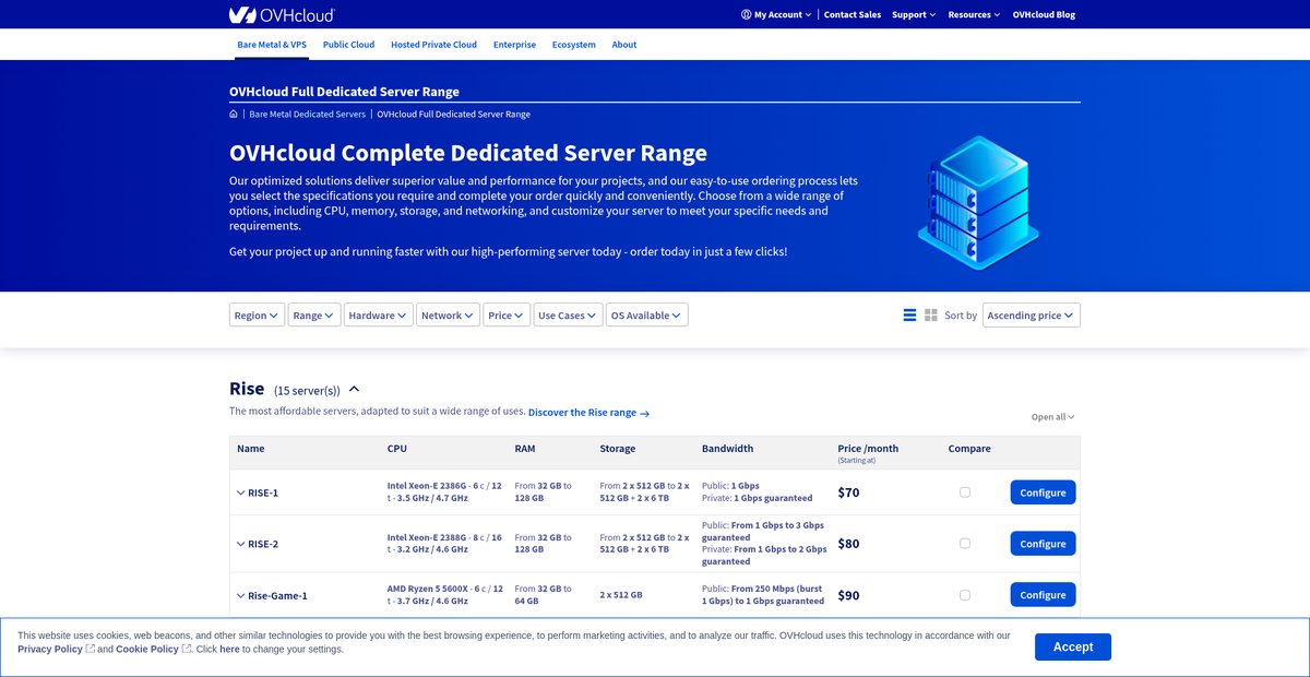 OVHcloud Full Dedicated Server Range Screenshot