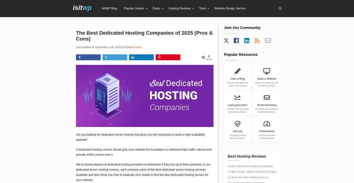 The Best Dedicated Hosting Companies of 2025 (Pros & ... Screenshot