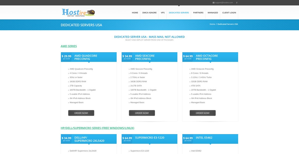 Dedicated Servers USA - Hostire.Com Screenshot