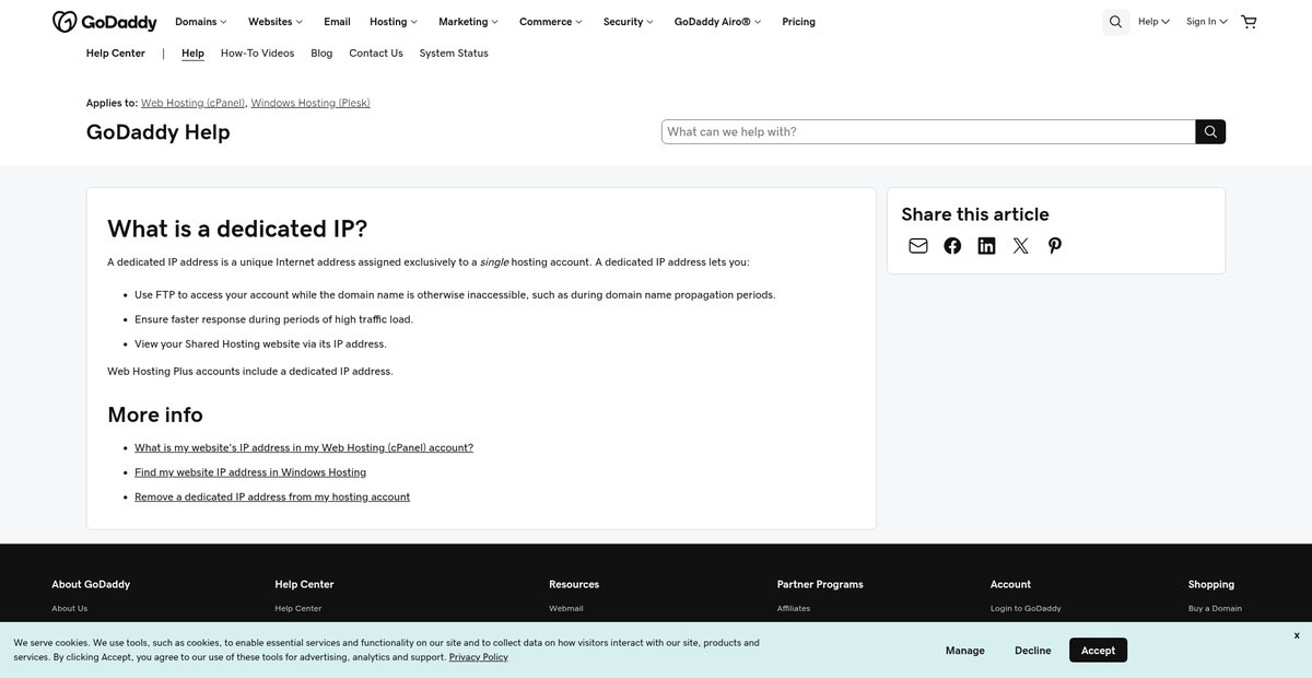 What is a dedicated IP? | Web Hosting (cPanel) Screenshot