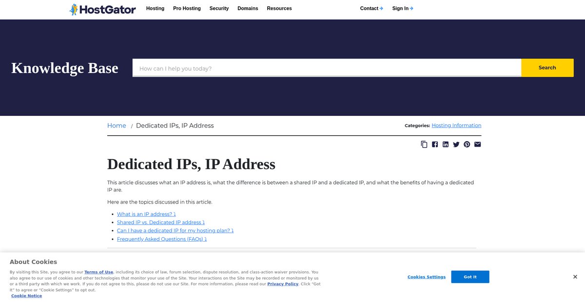 Dedicated IPs, IP Address Screenshot