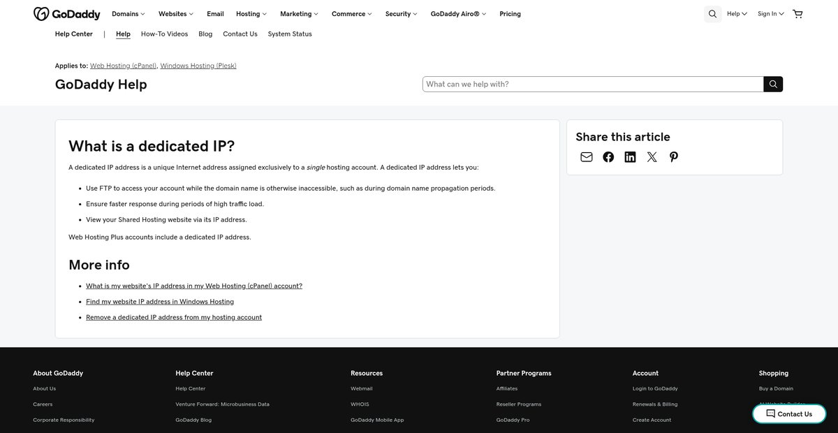 What is a dedicated IP? | Web Hosting (cPanel) Screenshot