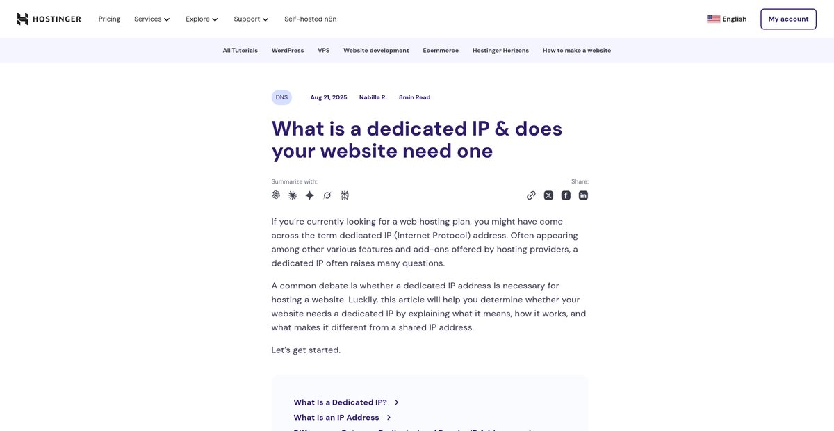 Dedicated IP: What It Is and Does Your Website Need One? Screenshot