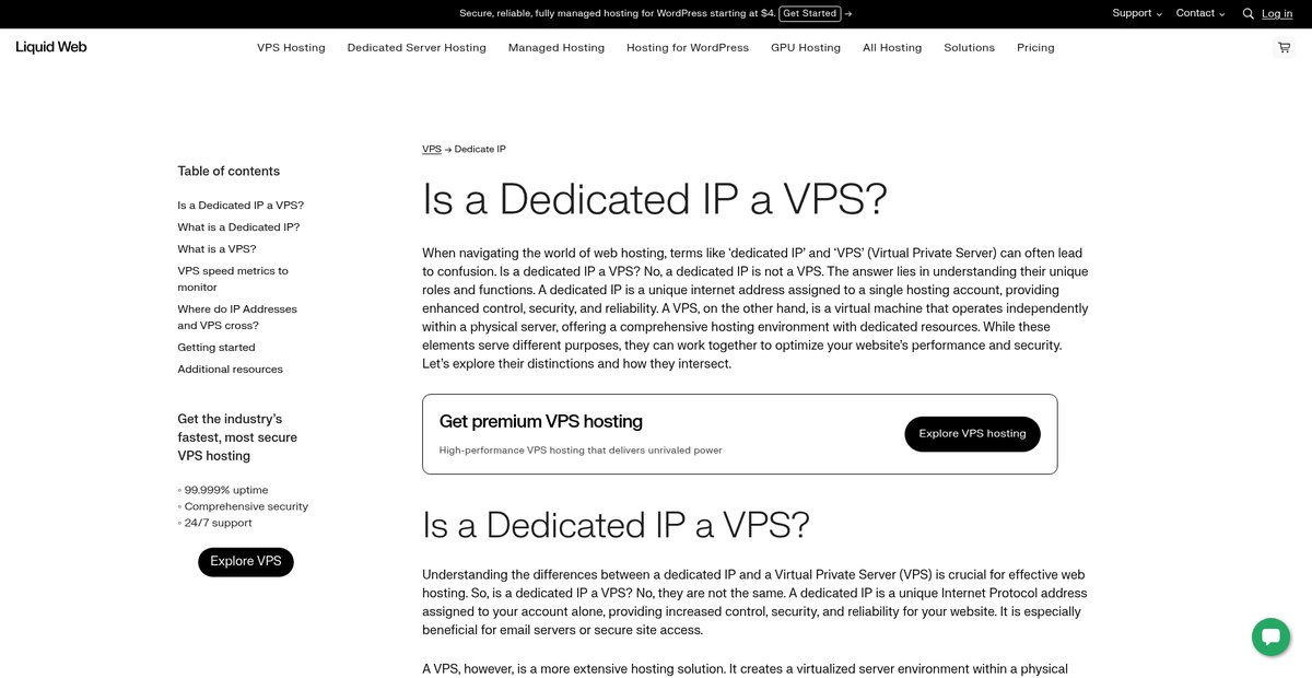 Is a Dedicated IP a VPS? | Liquid Web Screenshot